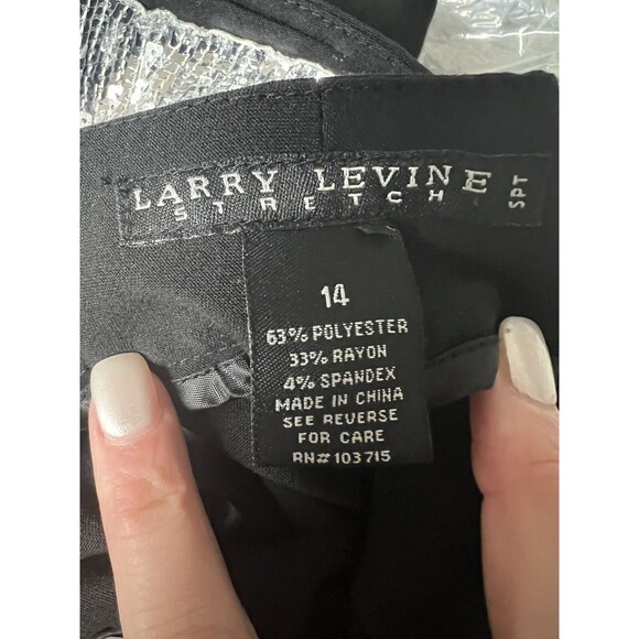 LARRY LEVINE Pants Size 14 Black Silver Sequin Waistband Wide Leg Soft Slacks - Picture 5 of 6